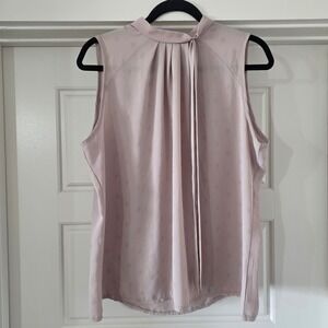 Luna Rae Blush Pink Sleeveless Tie Neck Pleated Blouse Top Size Large